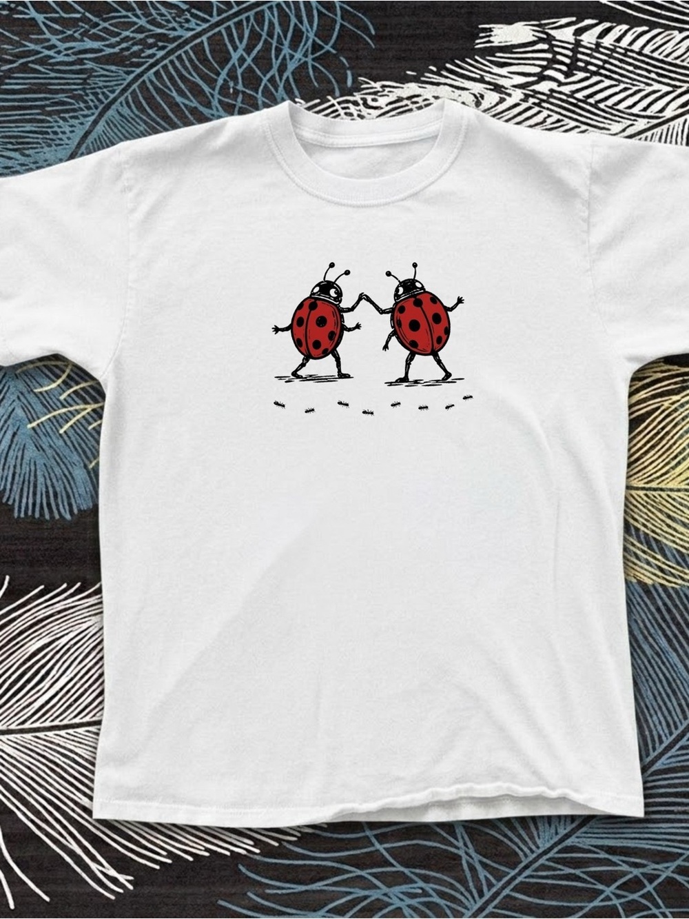 Gildan White T-Shirt with Dancing Ladybug Graphic